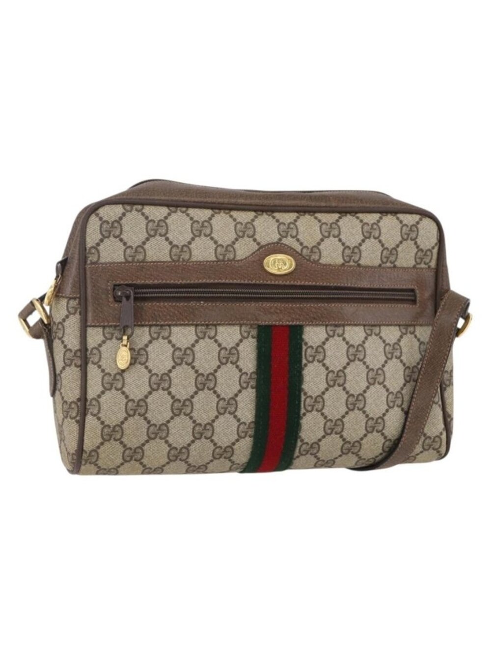 Authentic GUCCI GG Supreme Web Sherry Line Bag PVC Beige Gold 14 02 005